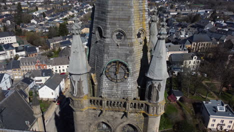 aerial view of a church in a town