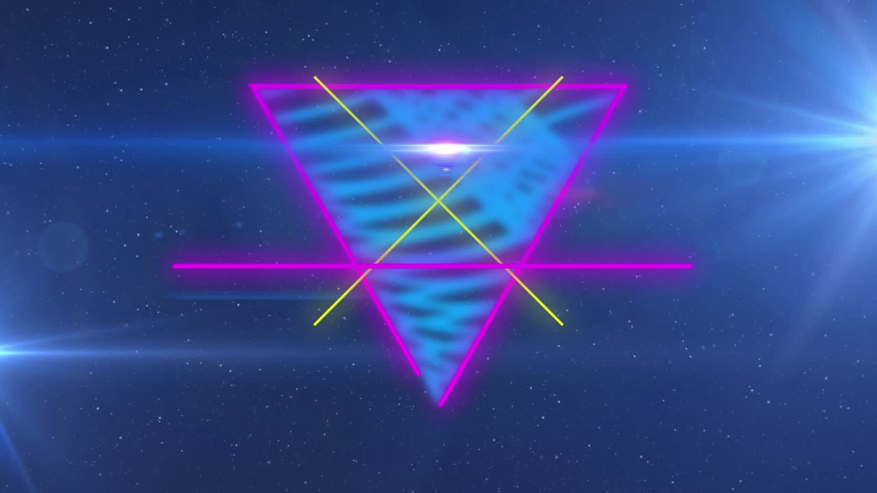 animación digital del icono del mensaje de neón contra puntos de luz y procesamiento de datos sobre fondo azul