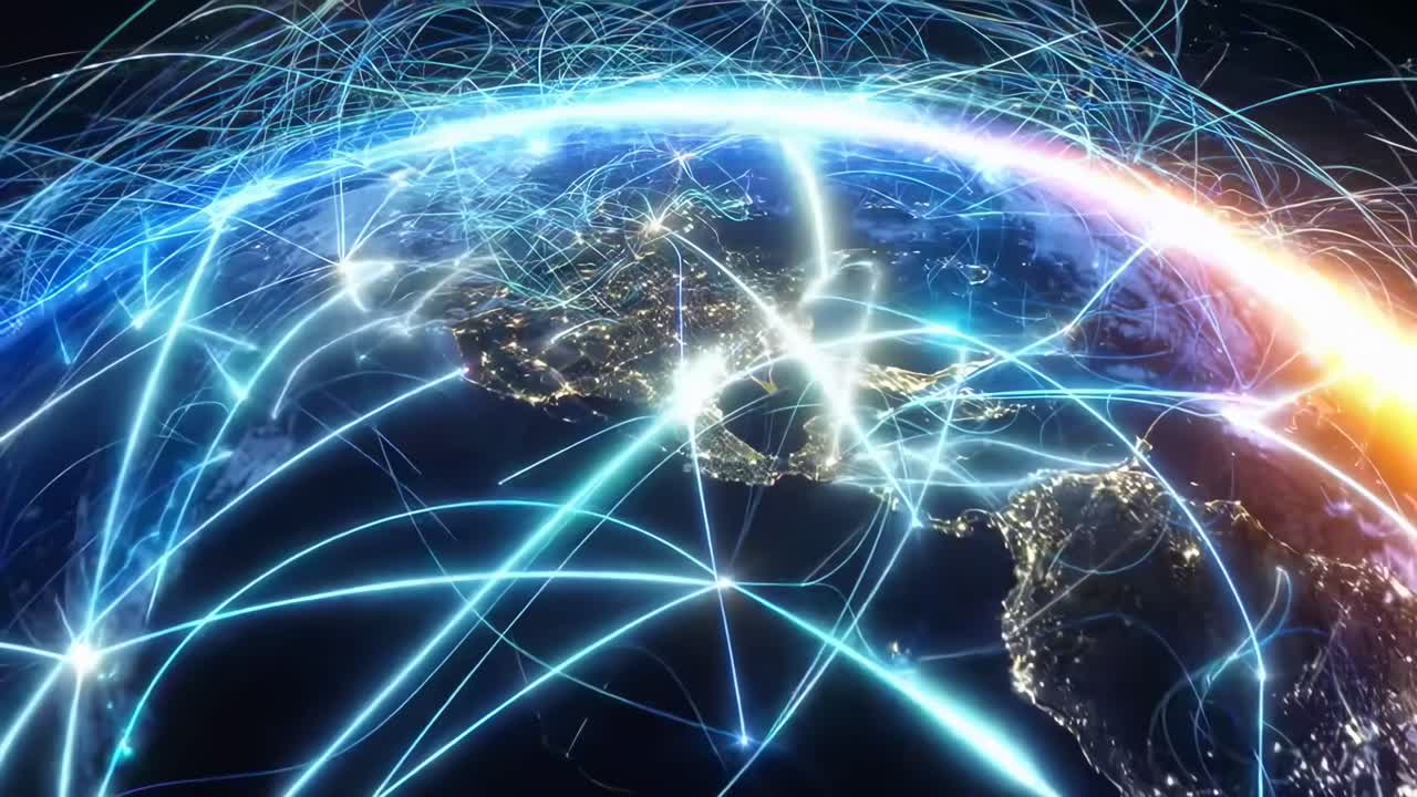 Futuristic Global Network Connecting Cities and Continents