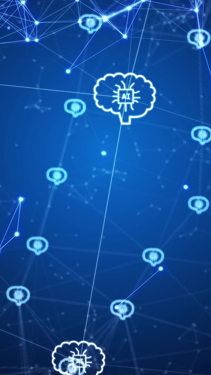 Animation of ai data processing over connections with icons