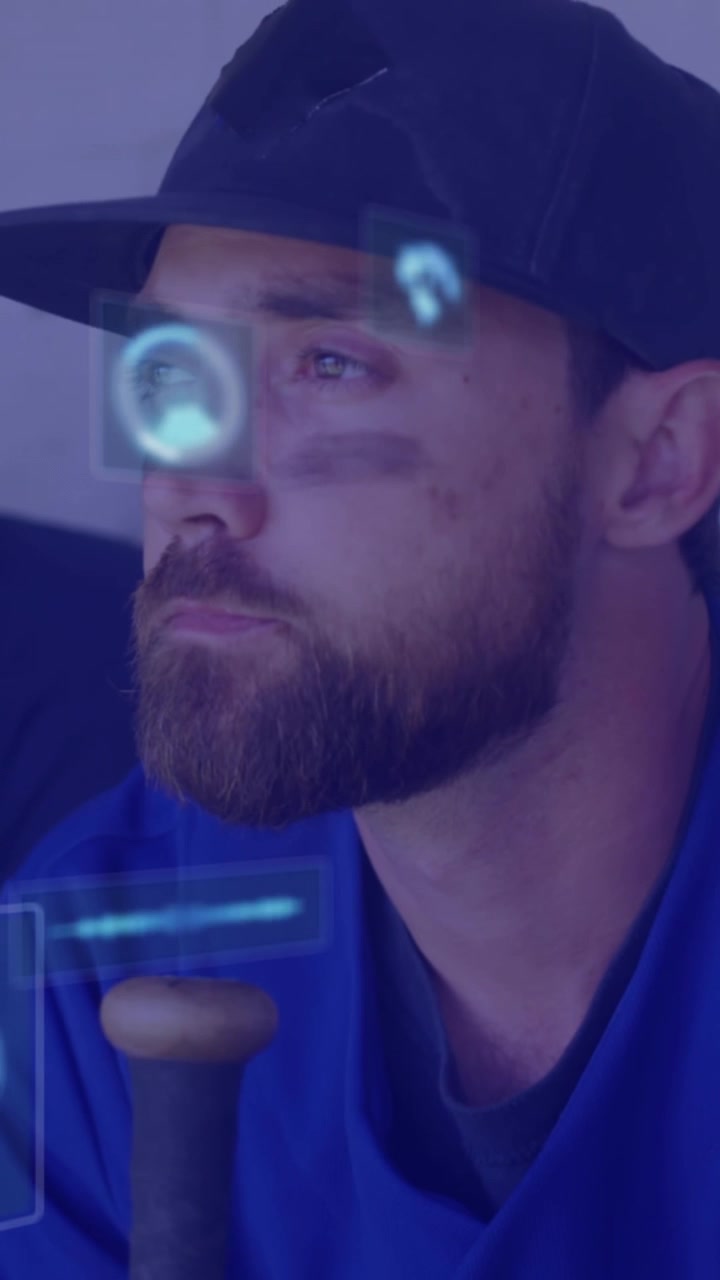 Animation of digital screens with data over diverse men