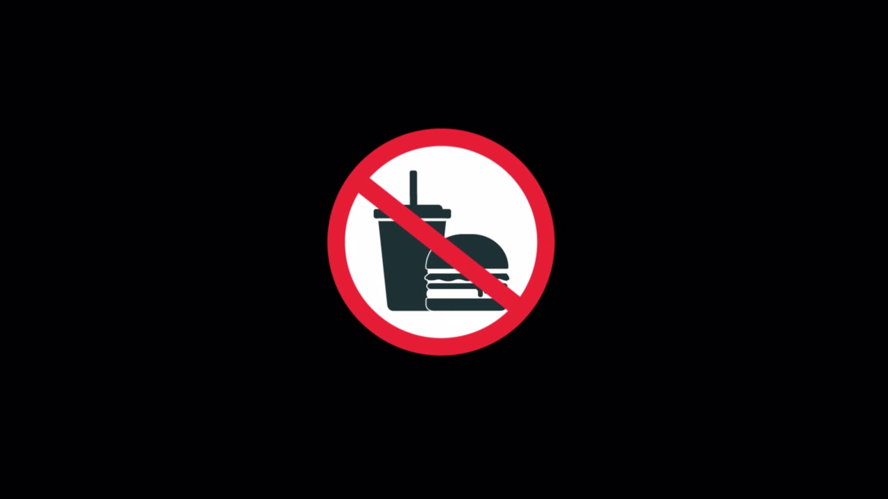 No Food or Drink Sign Animation on Black Background