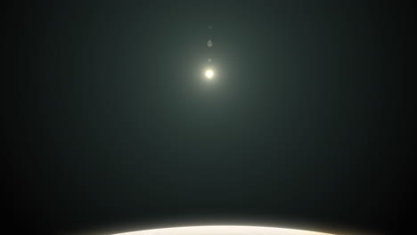 camera pan down to planet jupiter with atmosphere and details on planet surface with distant sun flare. 3d space animation prores 4k.