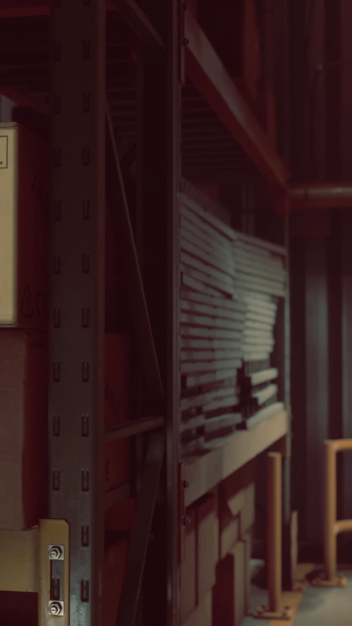 Storage room filled with boxes and supplies in a dimly lit environment