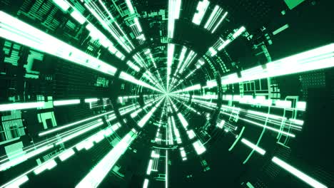 bucle sin costuras volando en el túnel verde de la nave espacial, corredor de la nave espacial de ciencia ficción. tecnología futurista abstracta vj sin costuras para títulos tecnológicos y fondo. renderización 3d