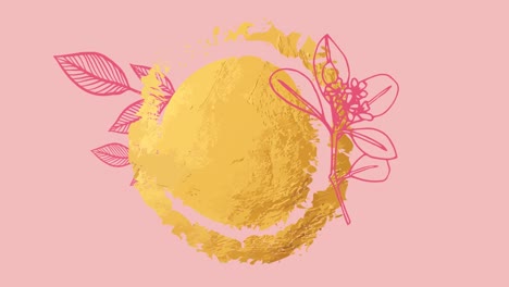 Animation-of-yellow-pattern-and-pink-flowers-decoration-on-pink-background