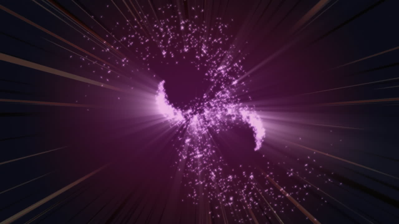 animación digital de estrellas fugaces moviéndose y estallando contra un fondo púrpura