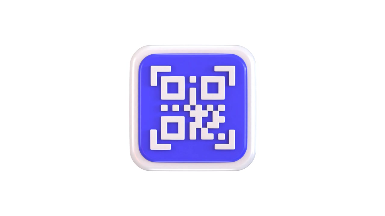 3D Animated QR Code Icon Rotating on White Background