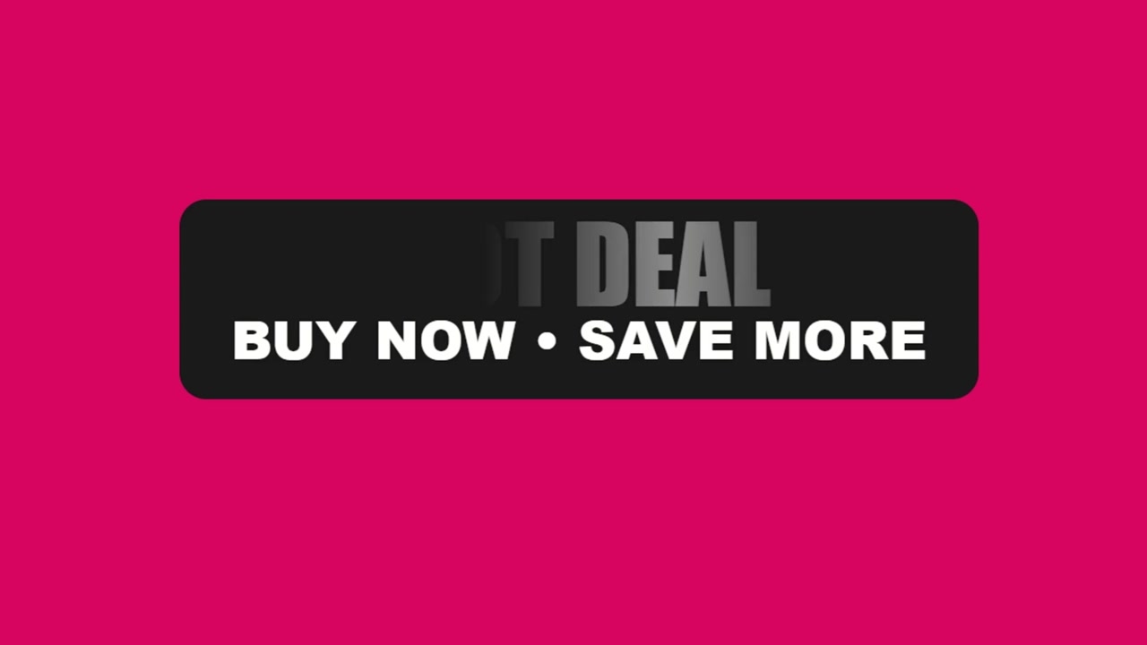 Animazione promozionale di un'offerta imperdibile con il messaggio 'acquista ora e risparmia di più' all'interno di un banner evidenziato su sfondo rosa, creando elementi visivi di marketing al dettaglio accattivanti.