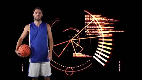 Animation-Eines-Basketballspielers,-Der-Den-Ball-über-Das-Zielfernrohr-Hält-Und-Scannt