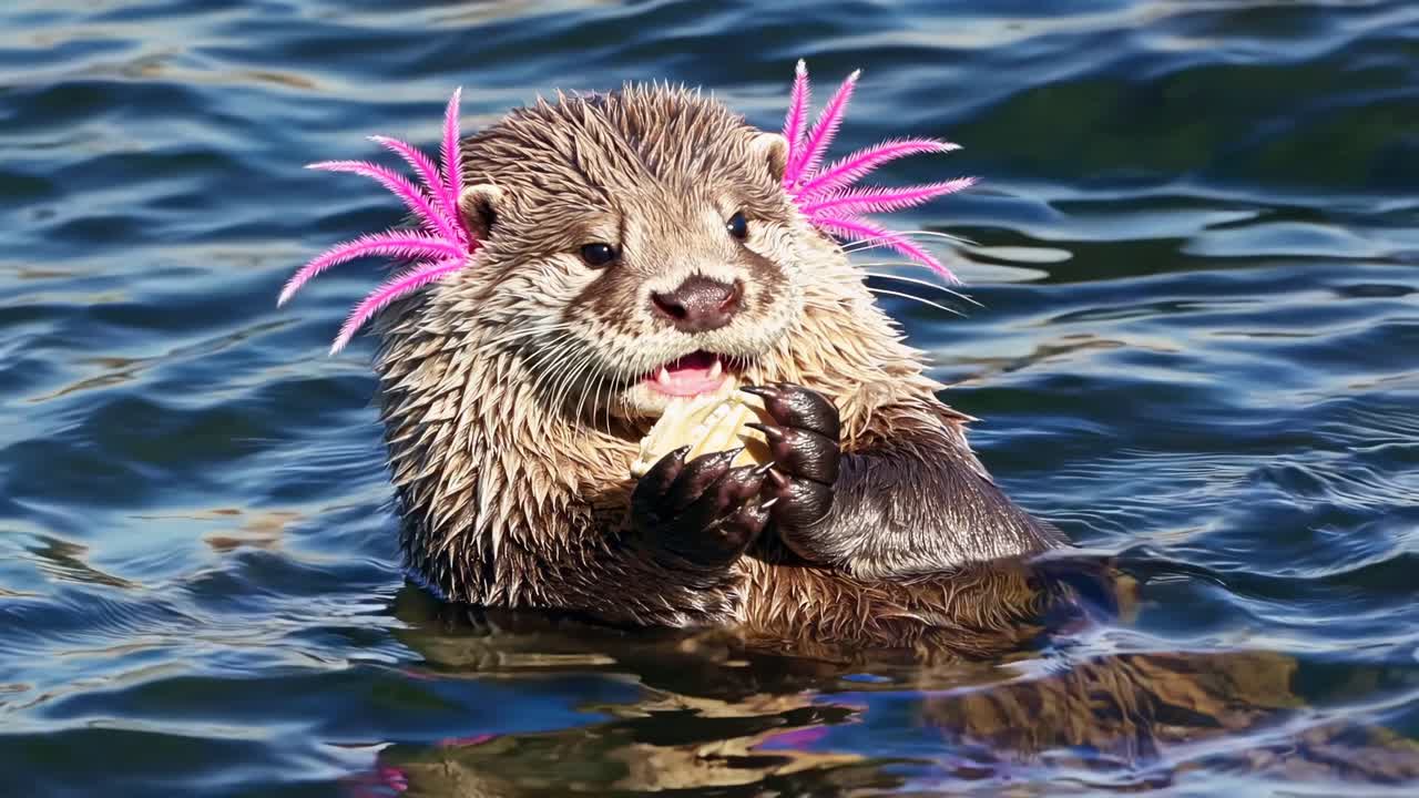 Otter with Pink Feathers