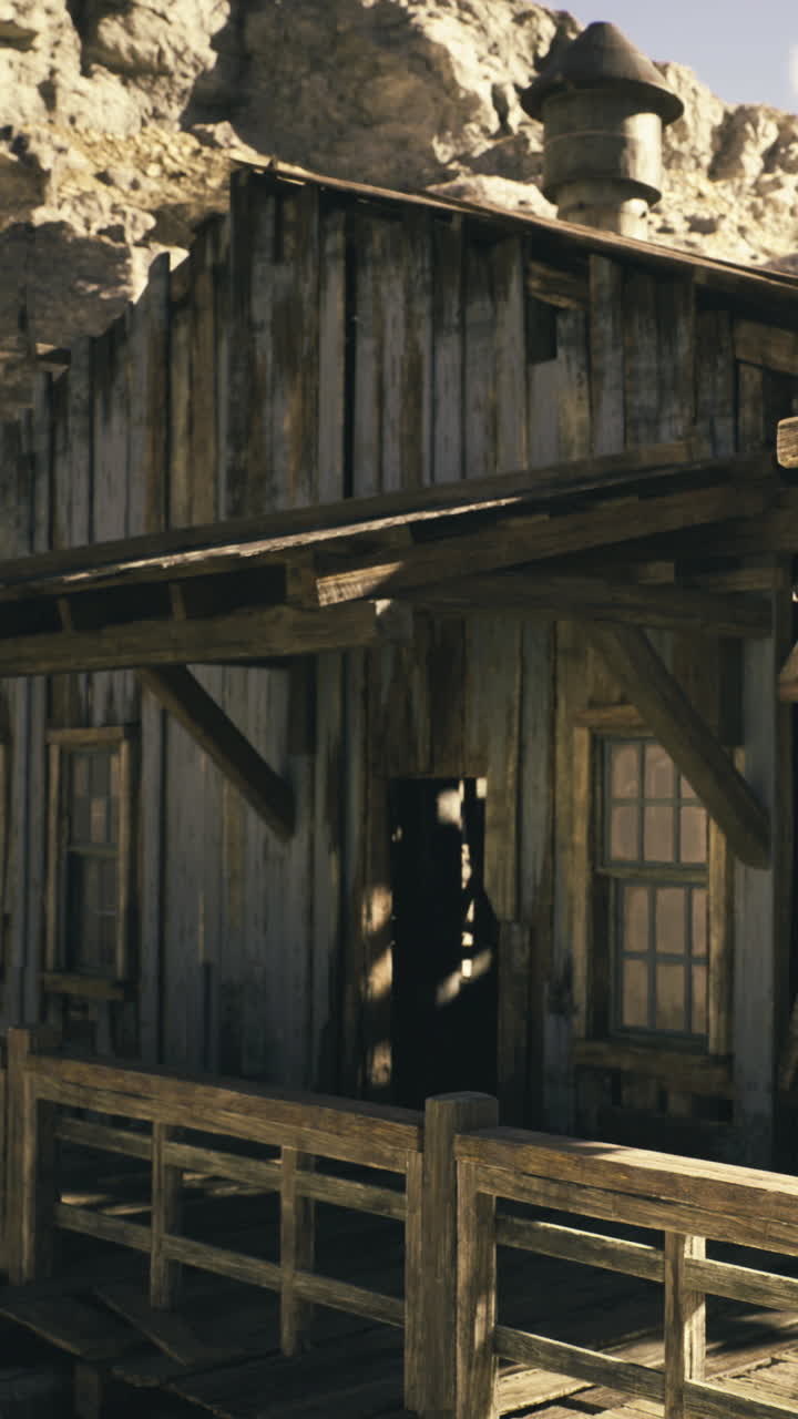 Vecchio edificio in legno si erge silenziosamente nella luce calante del crepuscolo.