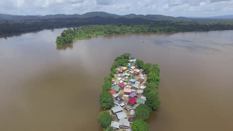 Aerial-drone-footage-flying-over-unique-remote-island-village-in-the-Amazon-South-America