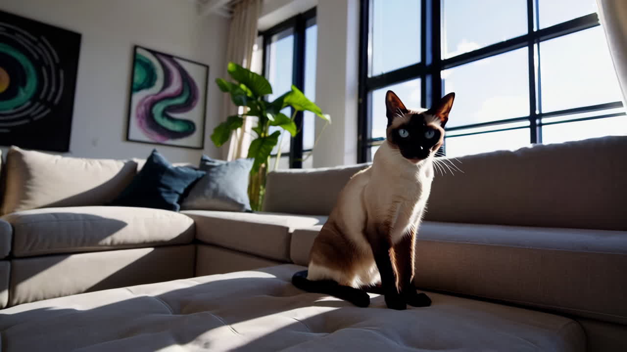 Soggiorno elegante con gatto siamese