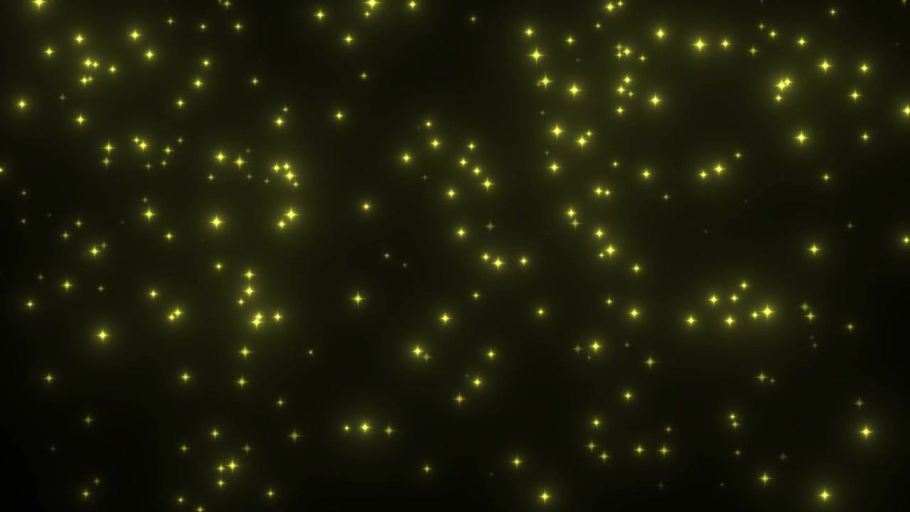Animazione di particelle di polvere di stelle dorate scintillanti, isolata su sfondo nero.