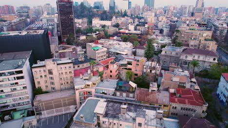 establishing aerial view of lastarria neighborhood in the heart of santiago chile, daylight and contrasting design of residential buildings