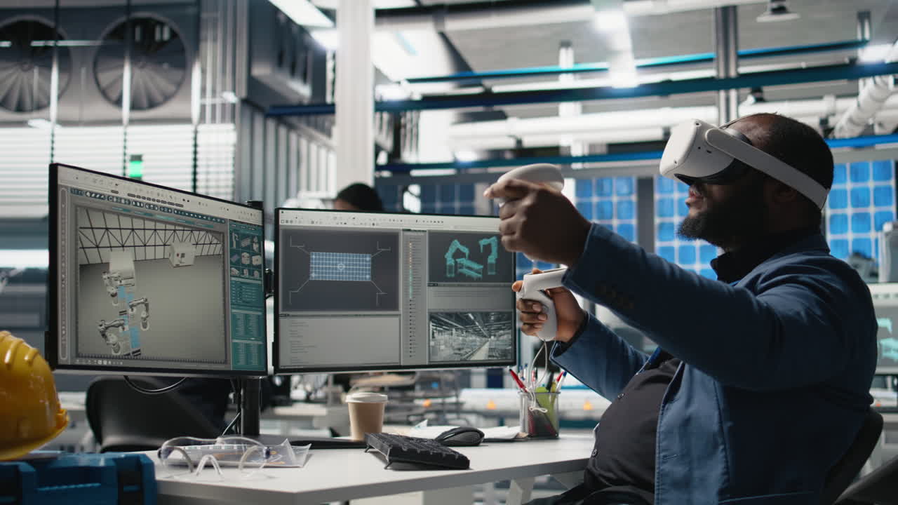 Engineer using virtual reality for industrial design