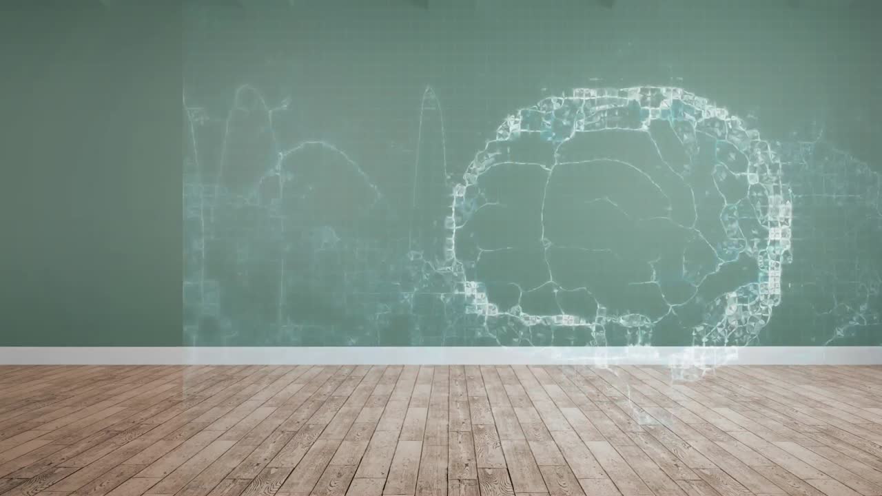 animación del cerebro humano y el adn girando sobre fondo verde y de madera