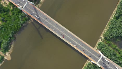 drone view landscape highway bridge over river