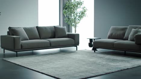 modern living room decor featuring minimalist sofas and elegant seating arrangements with natural light and subtle decorative elements for a sophisticated atmosphere