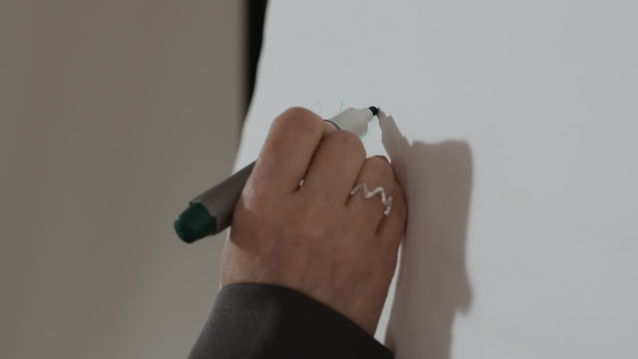 Writing on a whiteboard with a green marker