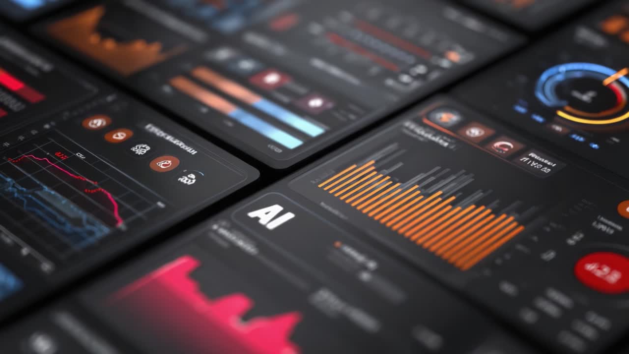 Avanserte datavisualiseringspaneler som fremhever AI-beregninger og statistisk analyse, med interaktive grafer og dynamiske grensesnitt for økt brukerengasjement