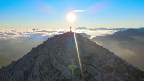 cinematic flight in the alps at sunrise