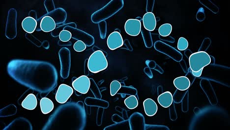 animation of dna strand and bacteria cells on black background