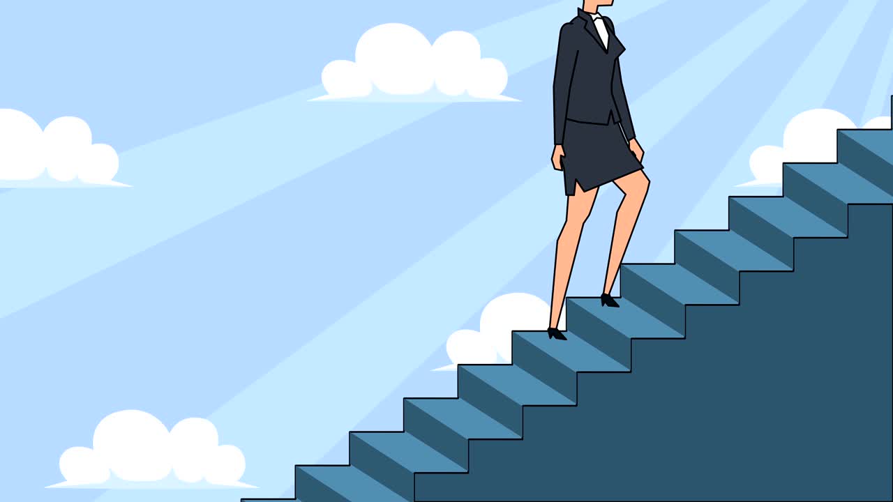 평평한 만화 사업가 캐릭터는 경력 사다리 계단을 올라간다 개념 애니메이션