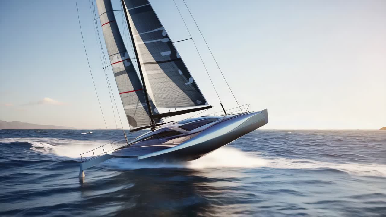 High-Performance Modern Sailboat Speeding on the Open Water