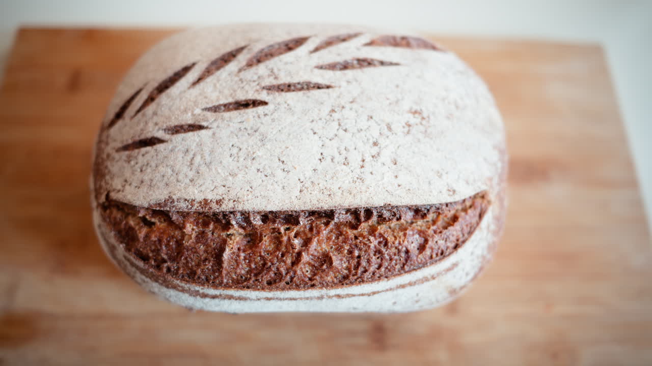 Rye sourdough bread on a wooden cutting board