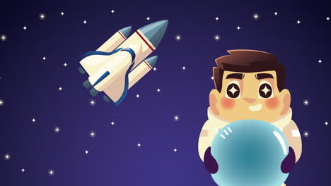 cute astronaut with rocket flying character