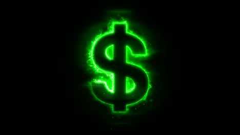 seamless animation of burning a dollar on a black background with a green flame