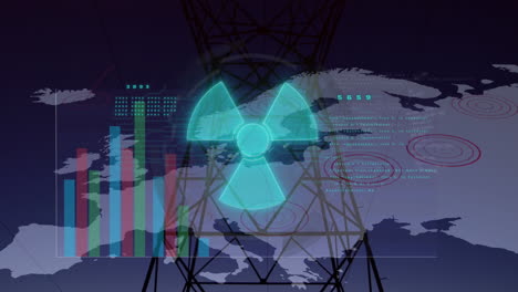 animation of nuclear symbol over data processing and pylon