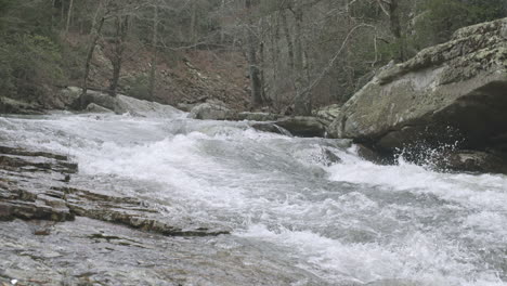 Wide-shot-of-rapids-in-a-creek-in-Chattanooga,-TN