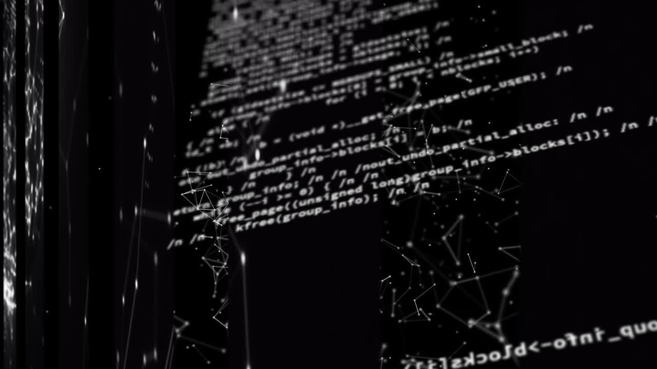 animación del procesamiento de datos y formas sobre fondo negro