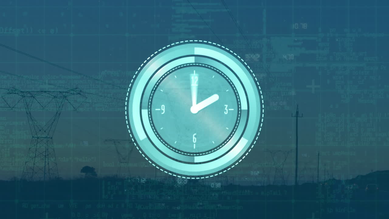 Animazione di un orologio che ticchetta ed elaborazione dati su una rete di connessioni