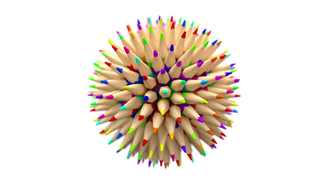 lápices coloridos que forman un mini mundo, en bucle animación 3d