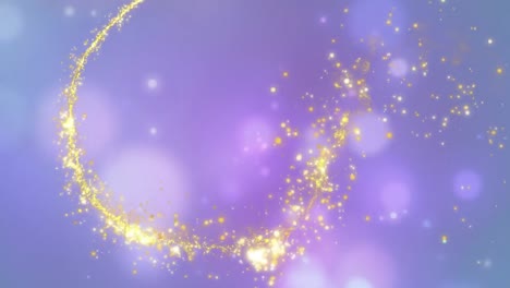 Animation-of-golden-shooting-star-over-spots-of-light-against-purple-background