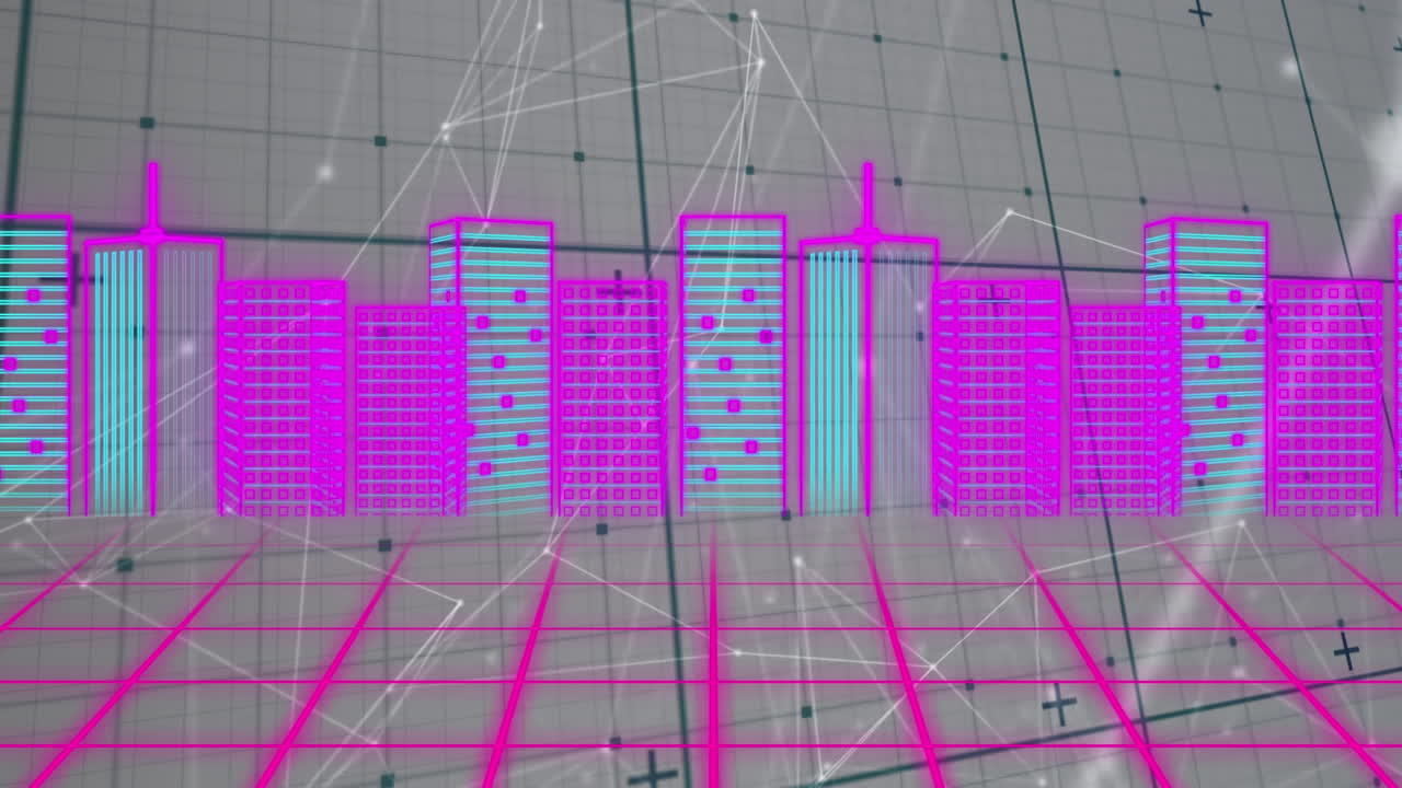 animación del procesamiento de datos con el paisaje urbano
