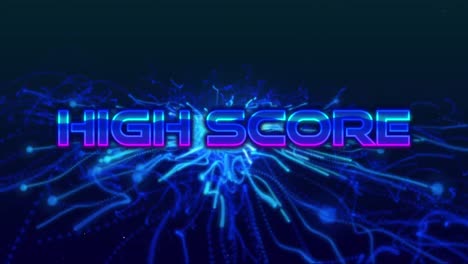 Animation-Von-Highscore-Text-In-Blauen-Metallic-Buchstaben-über-Einer-Explosion-Blauer-Lichtspuren