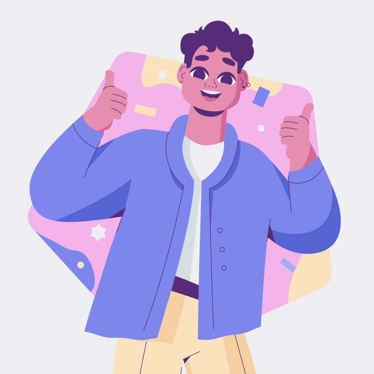 행복한 남자가 엄지손가락을 들고