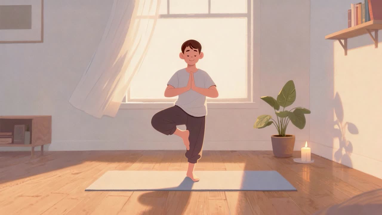 Man practicing yoga indoors