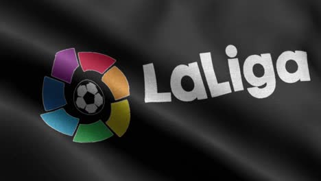 Cierre-Negro-4k-Bucle-Animado-De-Una-Bandera-Ondeante-De-La-Asociación-Española-De-Fútbol-Laliga