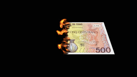 burning 500 chad franc banknote