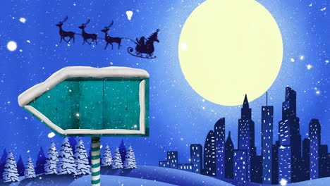 Animation-Von-Fallendem-Schnee-über-Weihnachten,-Weihnachtsmann,-Vollmond-Und-Winterlandschaft