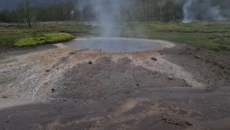 geysers in geothermal area of iceland, hot vapor from boiling water