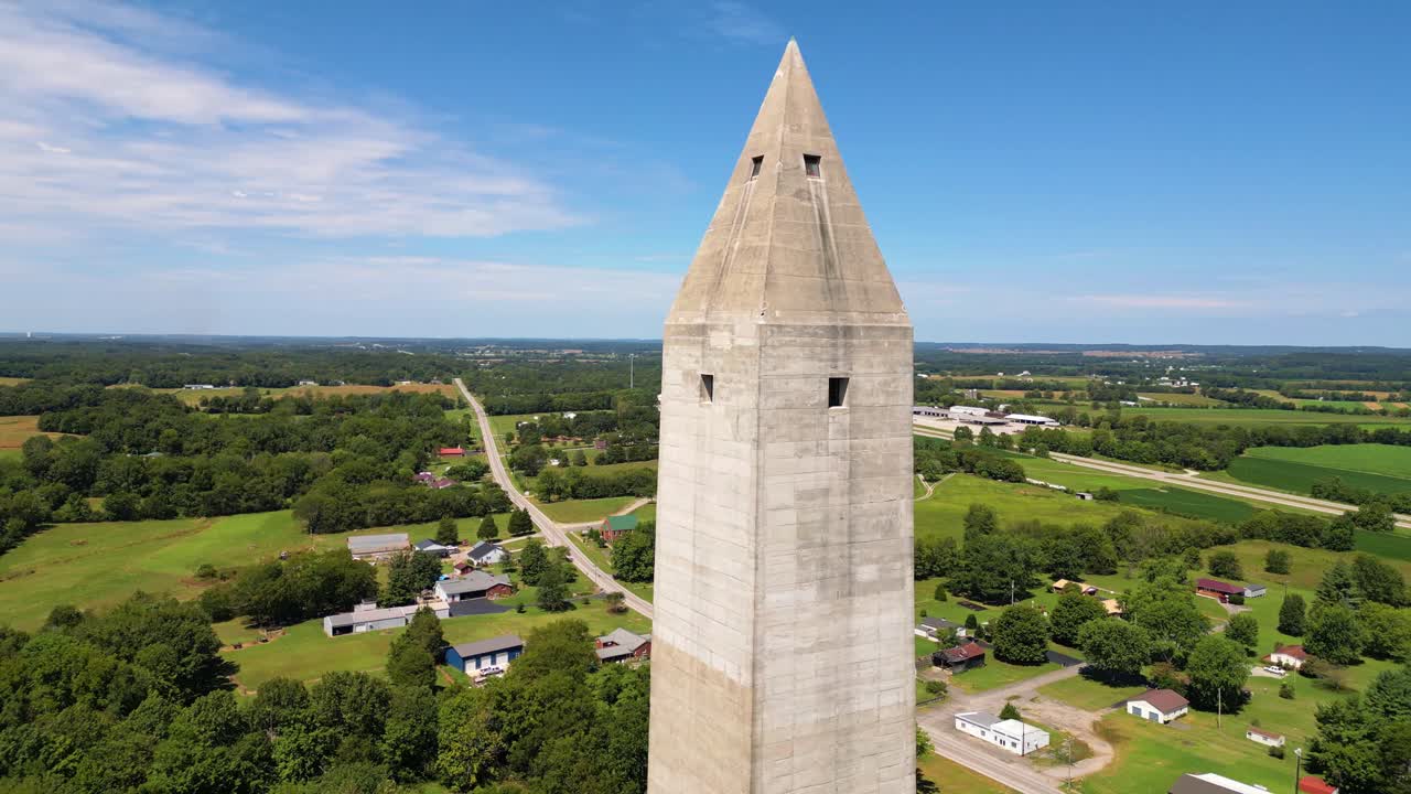 Aerial footage of the Jefferson Davis Monument located in Fairview, Kentucky