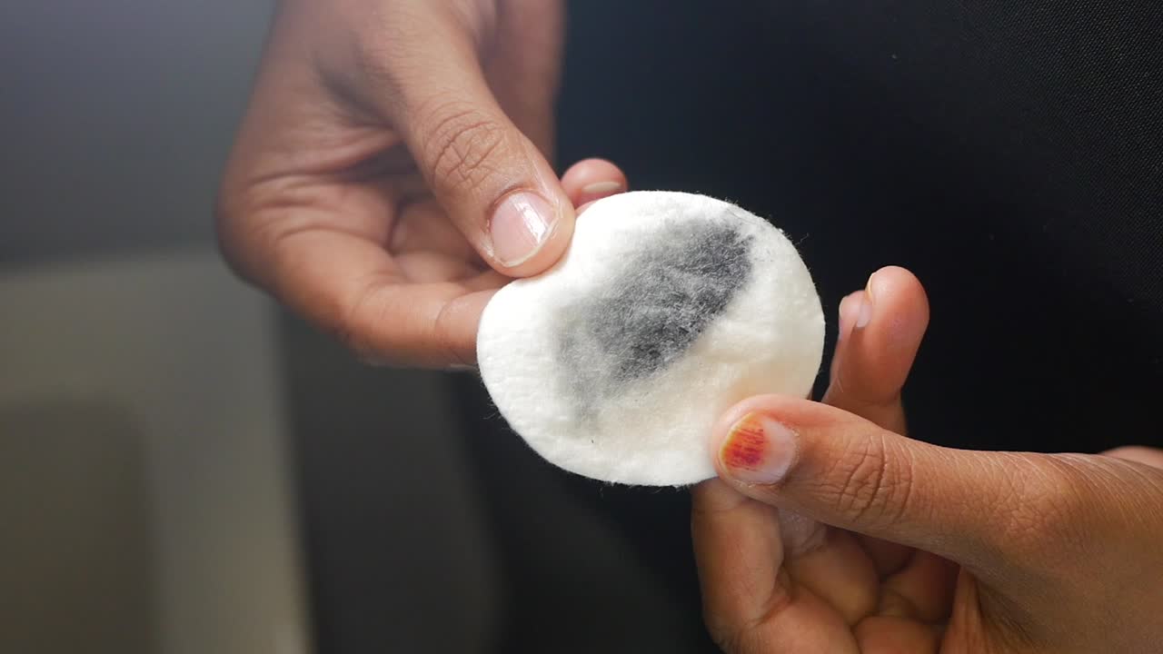 Dirty cotton pad after makeup removal