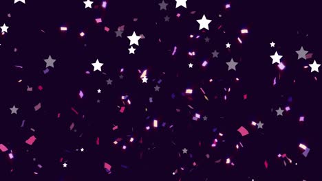 Animation-of-white-christmas-stars-and-pink-new-year-confetti-falling-on-black-background